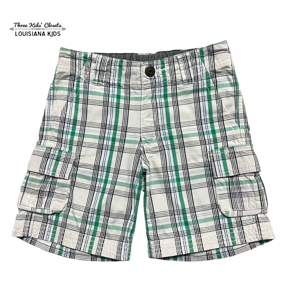 Hanna Andersson Sz 100 (4) Green Plaid Cargo Shorts